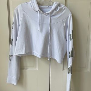 Cropped white cotton blend hoodie adult small